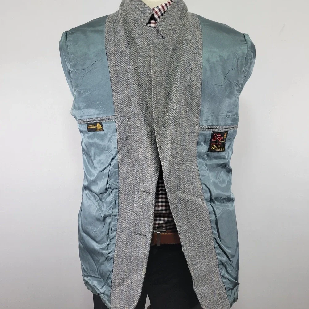 Men's‎ Tweed Style Sport Coat Blazer Two Button Gray Herringbone Wool About 42R